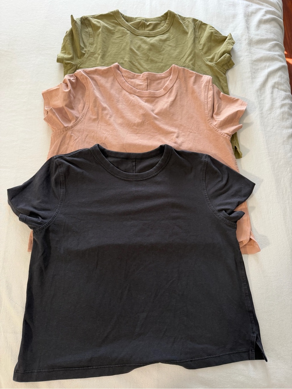 lululemon athletica Short Sleeve Crew Tee Set in Black, Blush & Olive